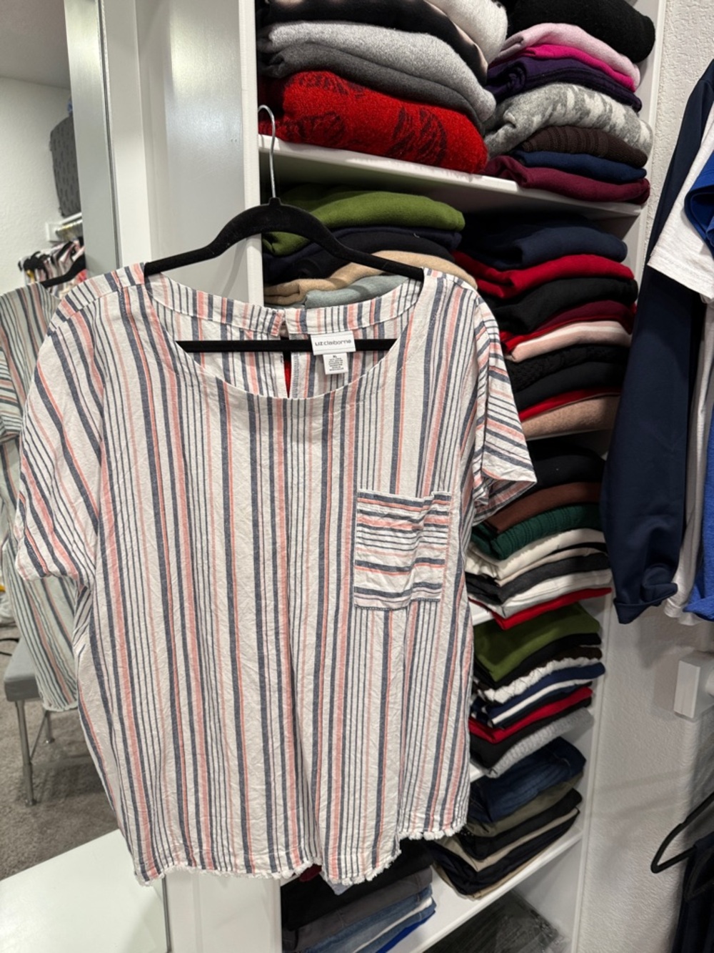 Liz Claiborne Striped Short Sleeve Tee in Red and Blue